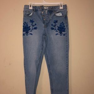 flower embroidered jeans